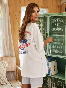 Fifth Avenue DIFT472 Oversized California Printed T-Shirt - White