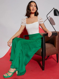 Fifth Avenue Women's Elastic Waist Chiffon Overlay Detail Wide Leg Pants FAWLP20