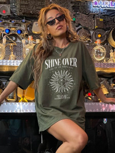 Fifth Avenue DIFT480 Oversized Shine Printed T-Shirt - Army Green