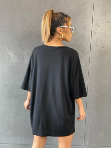 Fifth Avenue DIFT480 Oversized Shine Printed T-Shirt - Black