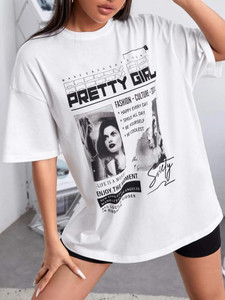 Fifth Avenue DIFT501 Oversized News Printed T-Shirt - White