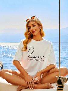 Fifth Avenue DIFT503 Oversized Love Printed T-Shirt - White