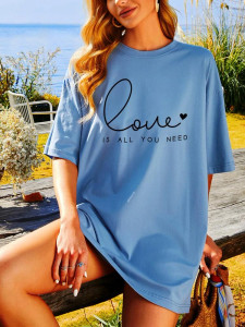 Fifth Avenue DIFT503 Oversized Love Printed T-Shirt - Blue