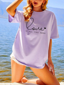 Fifth Avenue DIFT503 Oversized Love Printed T-Shirt - Purple