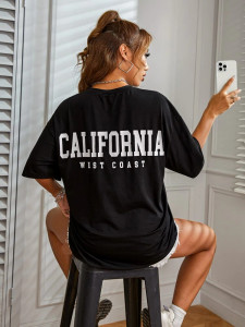Fifth Avenue DIFT519 Oversized California Printed T-Shirt - Black