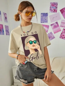 Fifth Avenue DIFT540 You Go Girls Printed T-Shirt - Cream