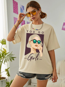 Fifth Avenue DIFT540 You Go Girls Printed T-Shirt - Cream