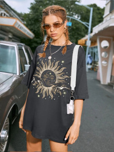 Fifth Avenue DIFT547 Moon Printed Oversized T-Shirt - Charcoal