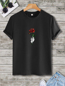 Fifth Avenue Rose Printed MIFT72 T-Shirt - Black