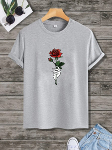 Fifth Avenue Rose Printed MIFT72 T-Shirt - Grey