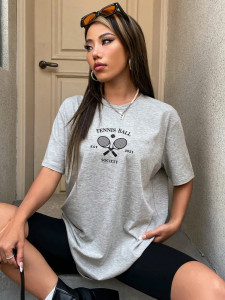 Fifth Avenue DIFT553 Tennis Printed Oversized T-Shirt - Grey