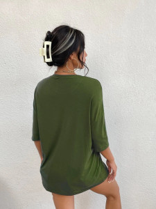 Fifth Avenue DIFT554 Sun Printed Oversized T-Shirt - Army Green
