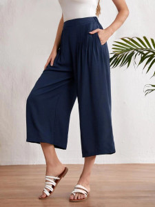 Fifth Avenue Women's Wide Leg Pintuck Crop Detail Pants FAWLP41