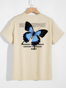 Fifth Avenue Front Back Butterfly Printed MIFT172 T-Shirt - Cream