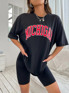 Fifth Avenue DIFT570 Michigan Printed Oversized T-Shirt - Black