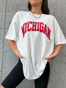 Fifth Avenue DIFT570 Michigan Printed Oversized T-Shirt - White