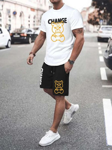 Mens Summer Printed Co Ord Set by Fifth Avenue MSFACSS17 - White Black