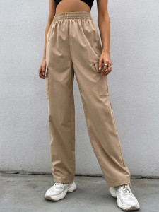 Fifth Avenue Women's Elastic Wide Leg Cargo Pocket Detail Pants FAWLP65