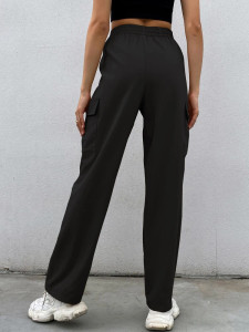 Fifth Avenue Women's Elastic Wide Leg Cargo Pocket Detail Pants FAWLP66