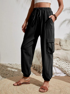 Fifth Avenue Women's Elastic Waist and Ankle Cargo Pocket Detail Pants FAWLP69