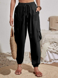 Fifth Avenue Women's Elastic Waist and Ankle Cargo Pocket Detail Pants FAWLP69