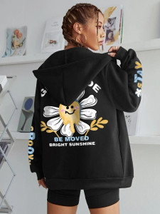 Fifth Avenue DIFT600 Butterfly Print Zip Hoodie - Black
