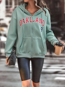 Fifth Avenue DIFT601 Oakland Print Zip Hoodie - Mint Green