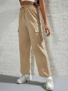 Fifth Avenue Women's Elastic Wide Leg Cargo Pocket Detail Pants FAWLP71