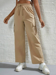 Fifth Avenue Women's Elastic Wide Leg Cargo Pocket Detail Pants FAWLP71