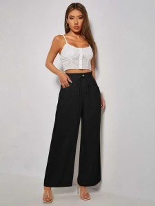 Fifth Avenue Women's Elastic Wide Leg Pocket Detail Pants FAWLP74