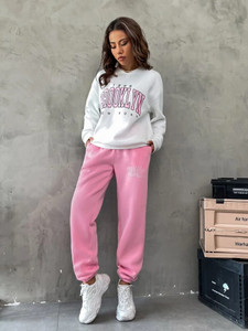 Fifth Avenue WTPS31 Print Oversized Detail Sweatshirt and Jogger Pants Set