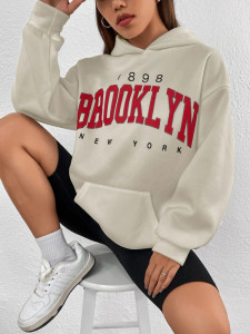 Fifth Avenue DIFT744 Brooklyn Print Hoodie - Cream