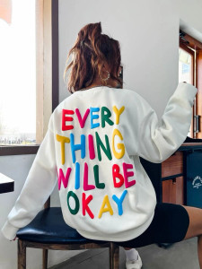 Fifth Avenue DIFT772 Everything Will Be Ok Printed Sweatshirt - White