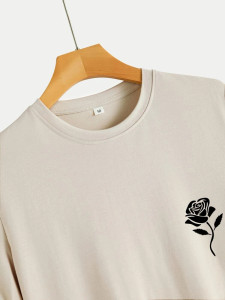 Fifth Avenue Floral Pocket Printed MIFT350 AOKI Dip Hem T-Shirt - Cream