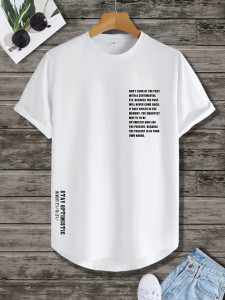 Fifth Avenue Text Printed MIFT351 AOKI Dip Hem T-Shirt - White