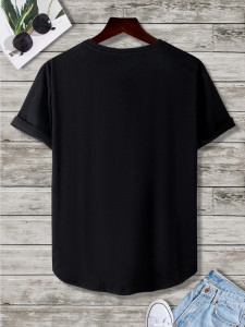Fifth Avenue Tie Printed MIFT353 AOKI Dip Hem T-Shirt - Black