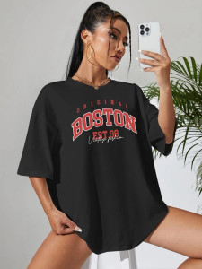 Fifth Avenue DIFT800 Boston Printed Oversized T-Shirt - Black