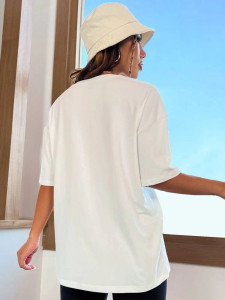 Fifth Avenue DIFT801 Brooklyn Printed Oversized T-Shirt - White