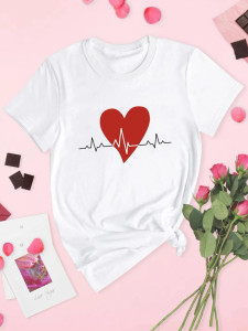 Fifth Avenue DIFT804 Heart Beat Printed Oversized T-Shirt - White
