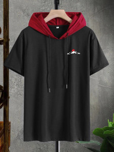 Fifth Avenue Mountain Print MIFT409 Hooded ROKA T-Shirt - Black Maroon