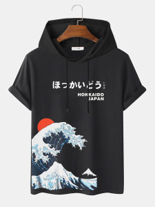 Fifth Avenue Wave Print MIFT420 Hooded ROKA T-Shirt - Black