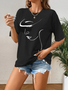 Fifth Avenue DIFT816 Figure Print Printed Oversized T-Shirt - Black