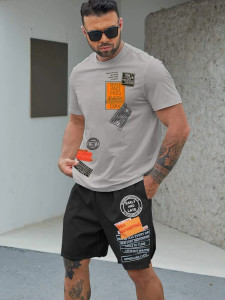 Mens Summer Printed Co Ord Set by Fifth Avenue MSFACSS62 - Grey Black