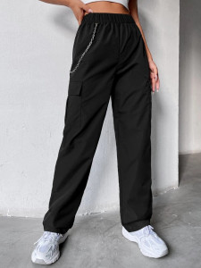 Fifth Avenue Women's Elastic Chain Detail Waist Pocket Detail Pants FAWLP112