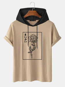 Fifth Avenue Floral Text Print MIFT449 Hooded ROKA T-Shirt - Cream Black