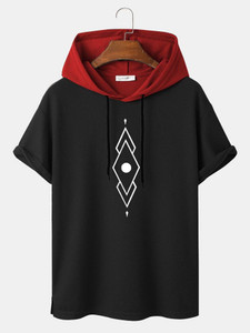 Fifth Avenue Geometric Print MIFT450 Hooded ROKA T-Shirt - Black Maroon