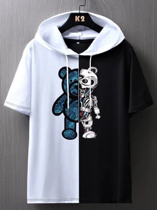 Fifth Avenue ZIMPY Color Block Printed Hooded T-Shirt - Black White