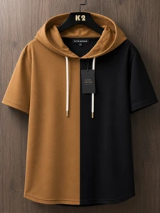 Fifth Avenue GOMPY Color Block Hooded T-Shirt - Black Brown