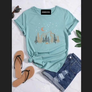 Womens Premium Cotton Printed T-Shirt - APRIN61 - Light Blue