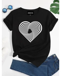 Womens Premium Cotton Printed T-Shirt - APRIN120 - Black